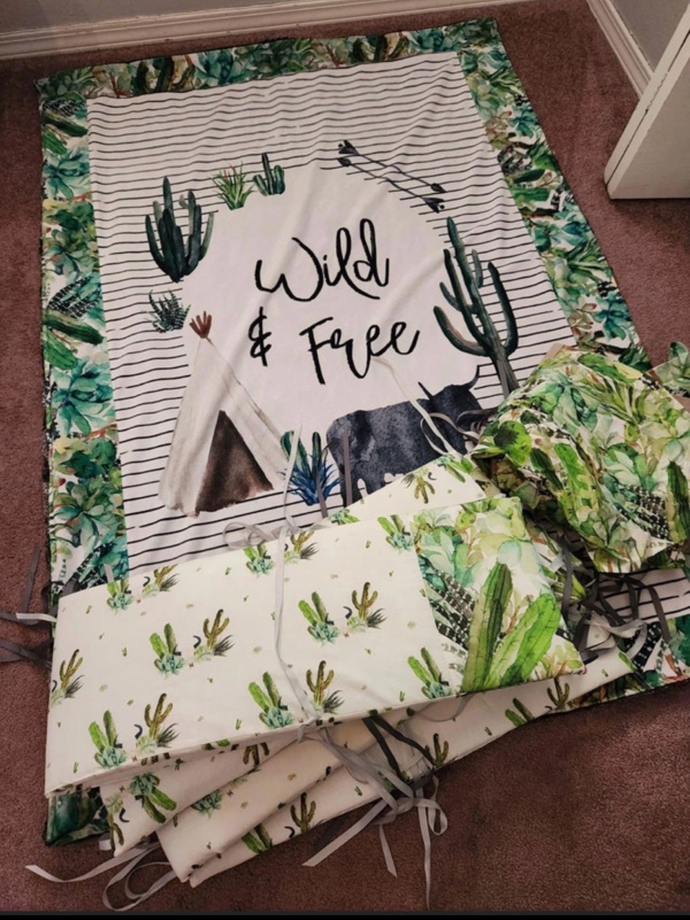 Wild & Free Cactus Print Baby Bedding Set - Green